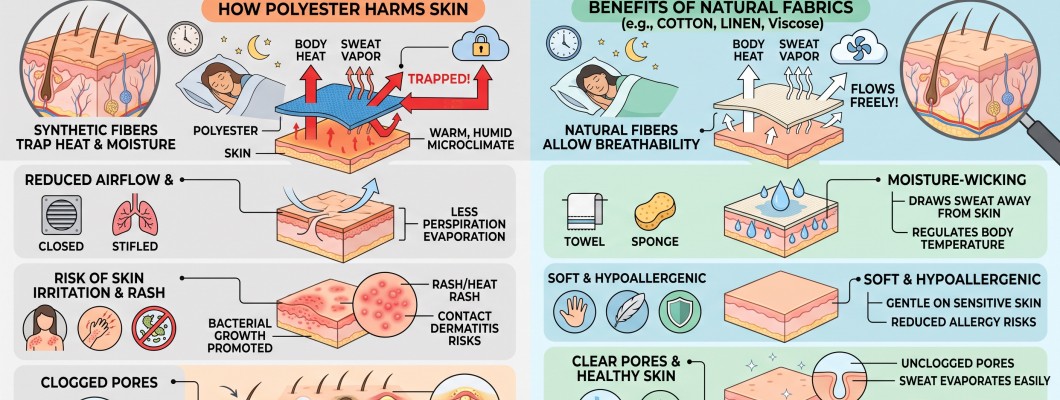 Sentetik vs. Doğal Kumaşlar: Polyester Pijamalar Cildinize Nasıl Zarar Verir? Sentetik vs. Doğal Kumaşlar: Polyester Pijamalar Cildinize Nasıl Zarar Verir?