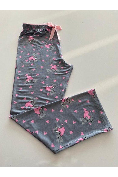 Gri Pembe Desenli Pijama Altı
