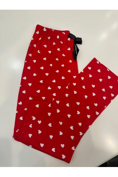 Kırmızı Kalpli Desenli Pijama Altı