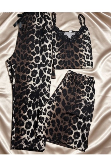 Leopar Desenli 3'Lü Kombin Pijama Takımı